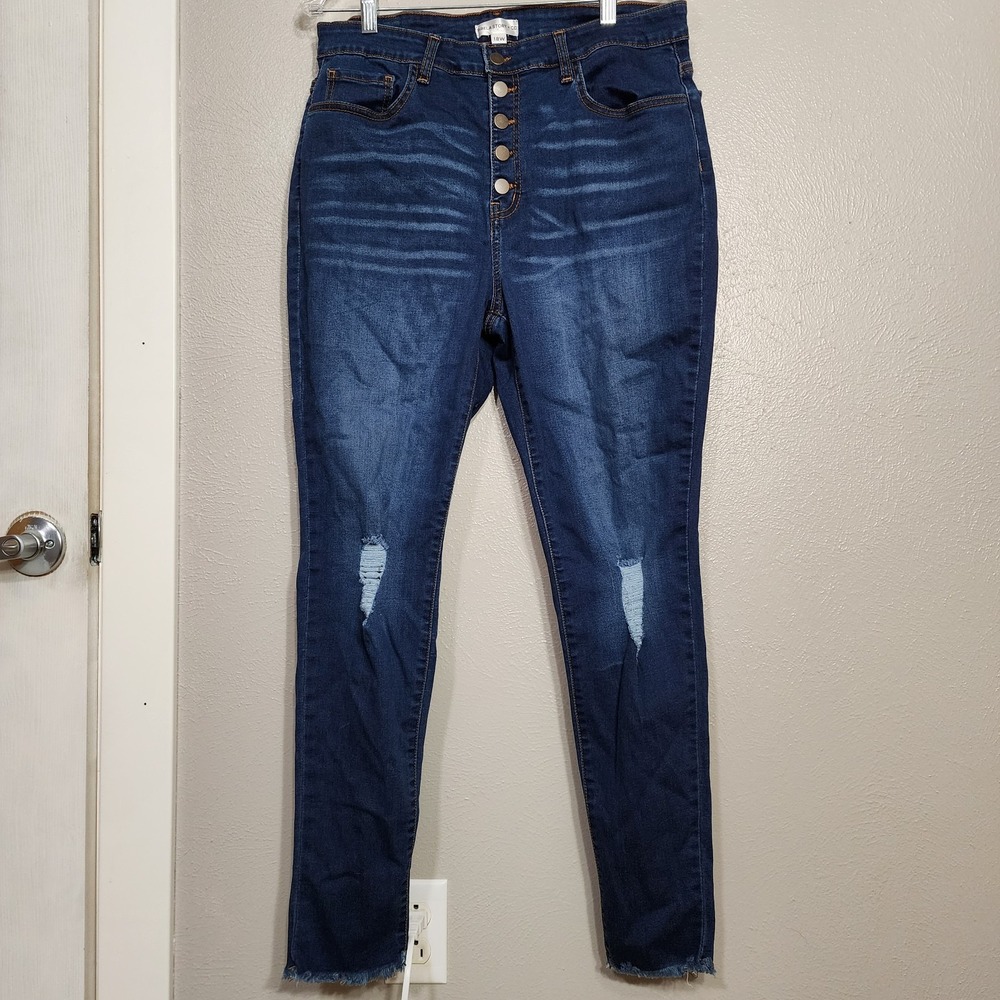 ABELA STORY & Co‎ High Rise Raw Hem Frayed Denim Jeans size 18W Distressed